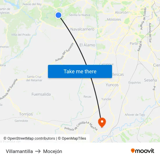 Villamantilla to Mocejón map