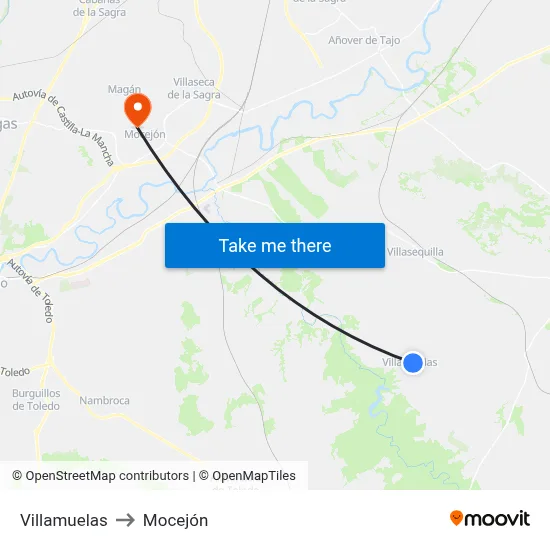 Villamuelas to Mocejón map