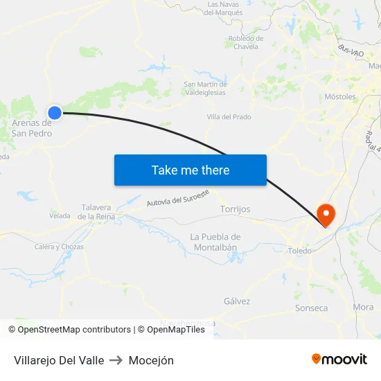 Villarejo Del Valle to Mocejón map