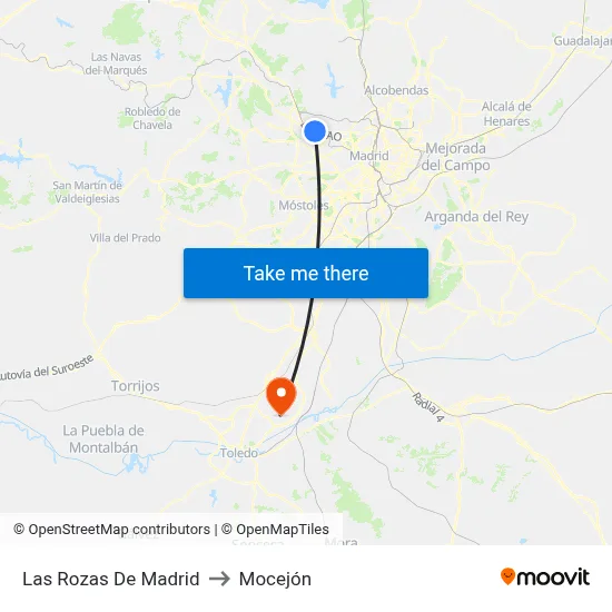 Las Rozas De Madrid to Mocejón map