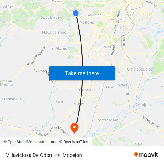 Villaviciosa De Odón to Mocejón map