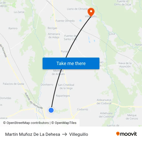Martín Muñoz De La Dehesa to Villeguillo map