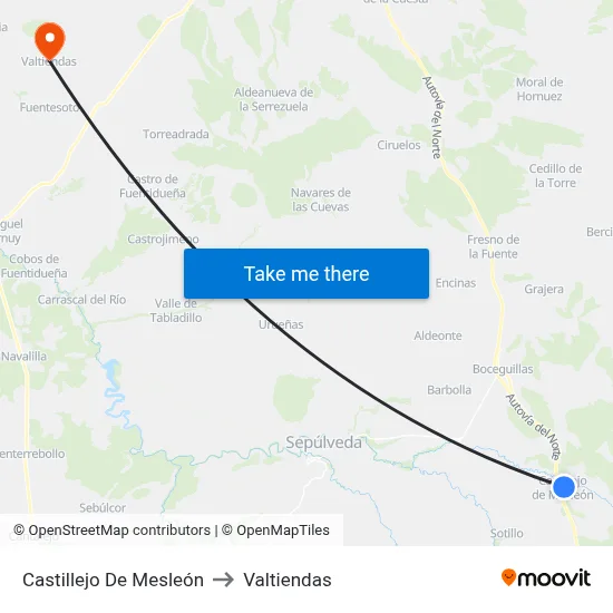 Castillejo De Mesleón to Valtiendas map