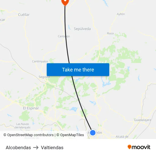 Alcobendas to Valtiendas map