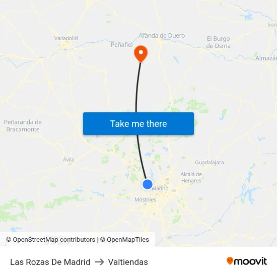 Las Rozas De Madrid to Valtiendas map