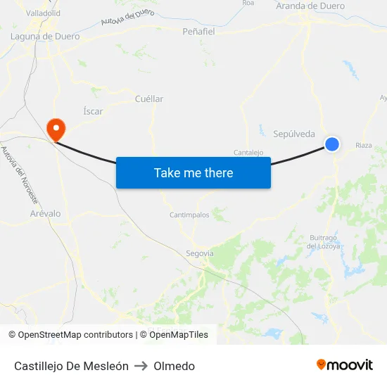 Castillejo De Mesleón to Olmedo map