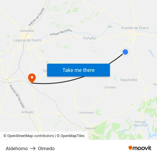 Aldehorno to Olmedo map