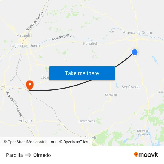 Pardilla to Olmedo map
