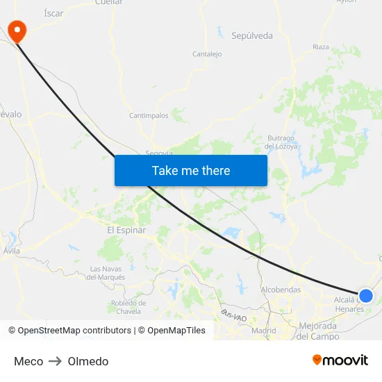 Meco to Olmedo map