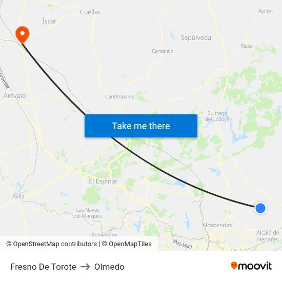 Fresno De Torote to Olmedo map