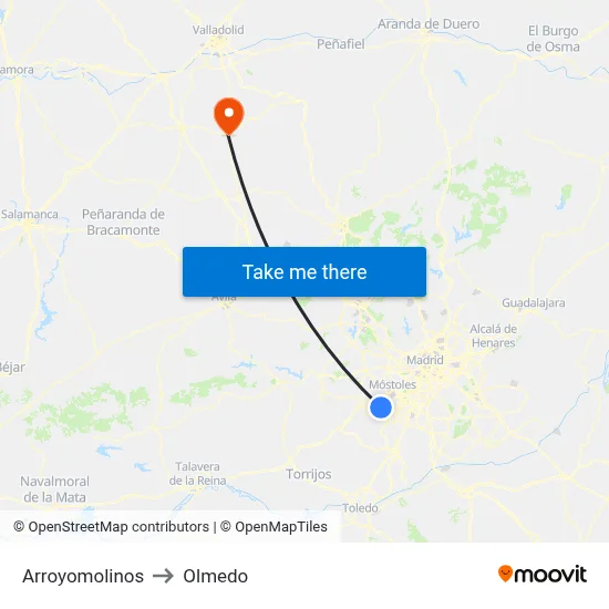 Arroyomolinos to Olmedo map