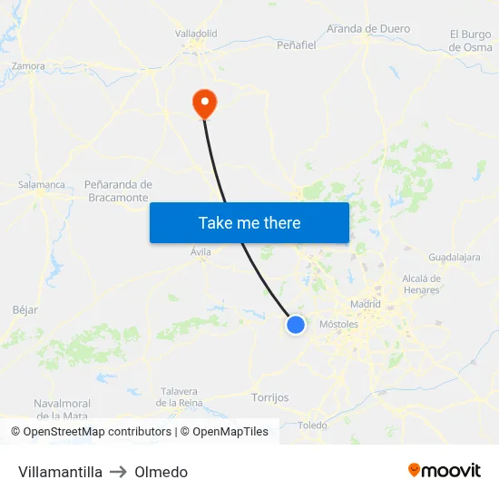 Villamantilla to Olmedo map