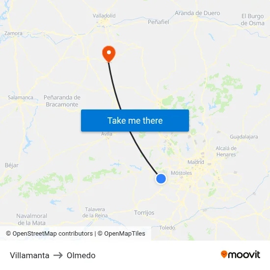 Villamanta to Olmedo map
