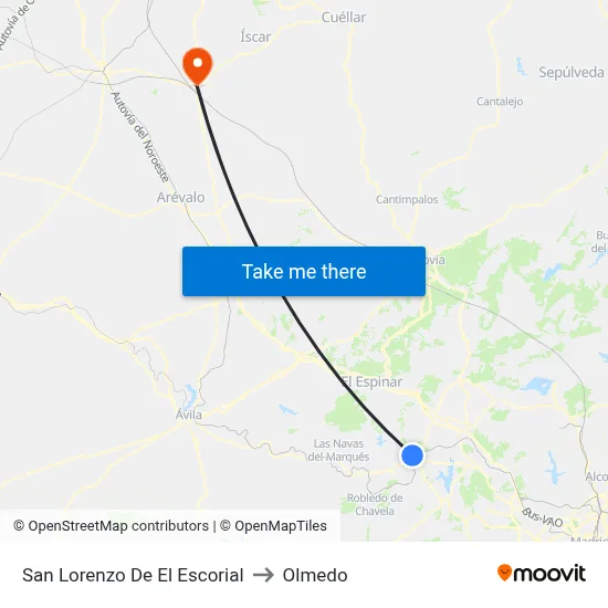 San Lorenzo De El Escorial to Olmedo map