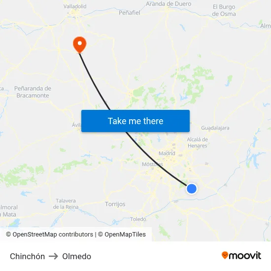 Chinchón to Olmedo map