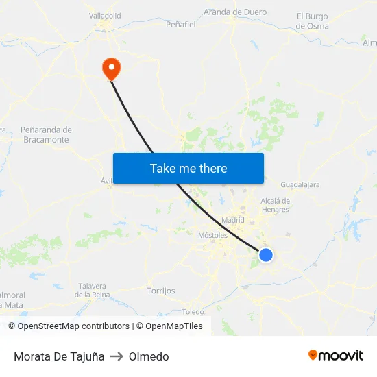 Morata De Tajuña to Olmedo map