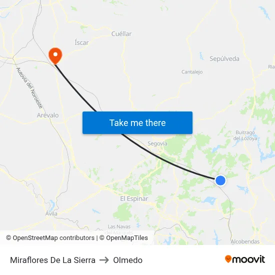 Miraflores De La Sierra to Olmedo map