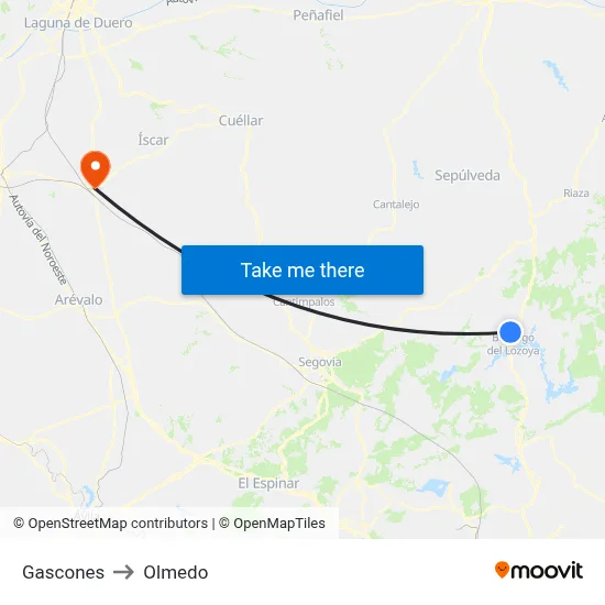 Gascones to Olmedo map
