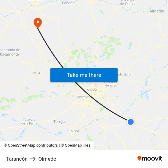 Tarancón to Olmedo map