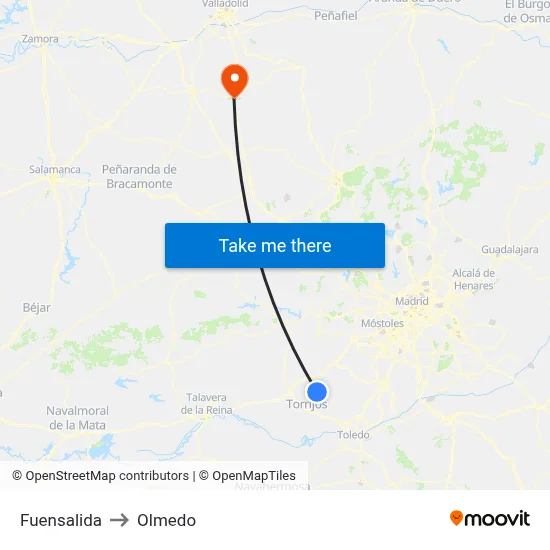Fuensalida to Olmedo map