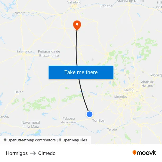 Hormigos to Olmedo map