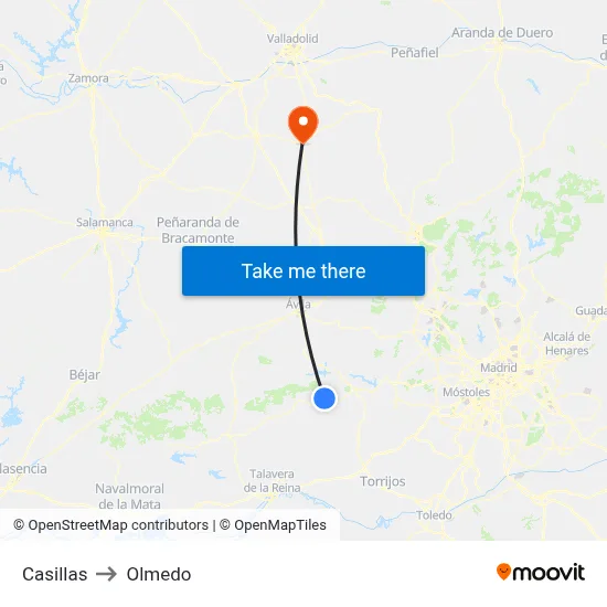 Casillas to Olmedo map