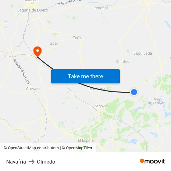 Navafría to Olmedo map