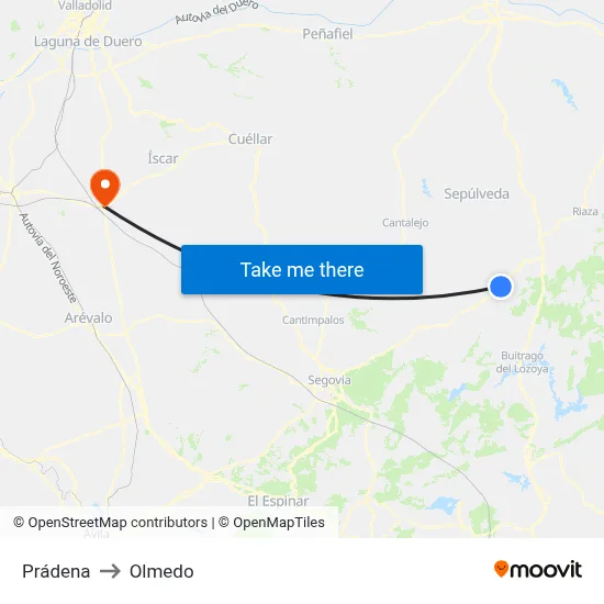 Prádena to Olmedo map