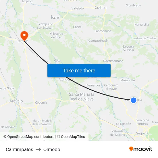 Cantimpalos to Olmedo map