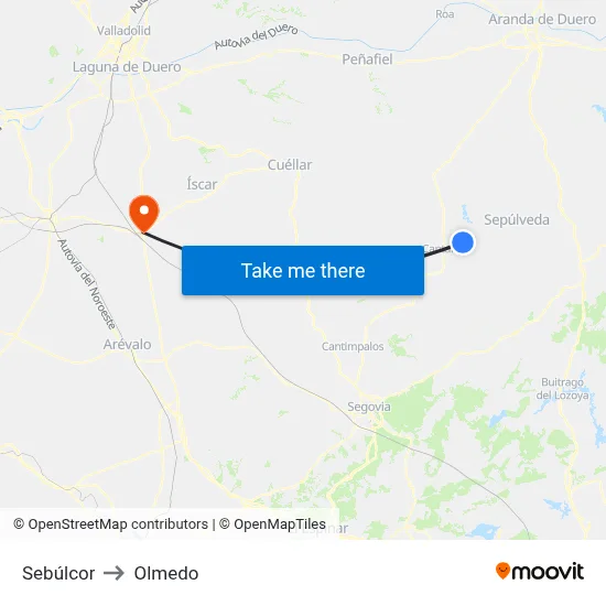 Sebúlcor to Olmedo map