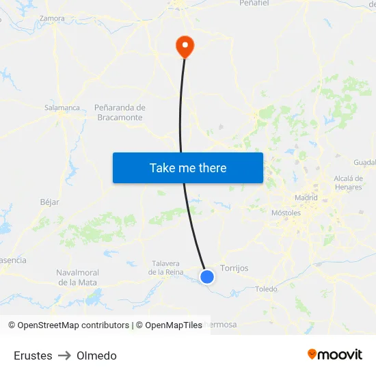 Erustes to Olmedo map