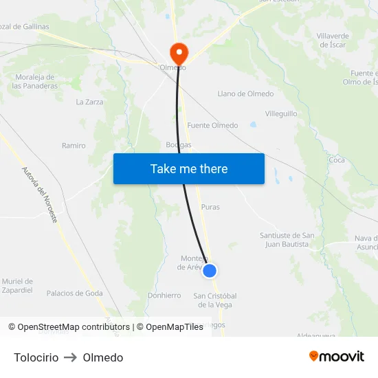 Tolocirio to Olmedo map