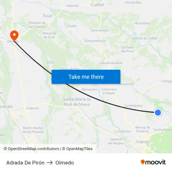 Adrada De Pirón to Olmedo map