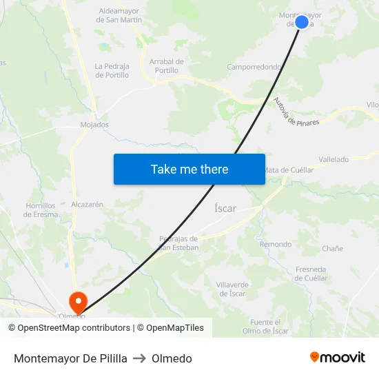 Montemayor De Pililla to Olmedo map