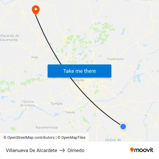 Villanueva De Alcardete to Olmedo map