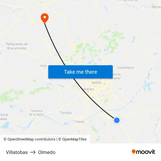 Villatobas to Olmedo map