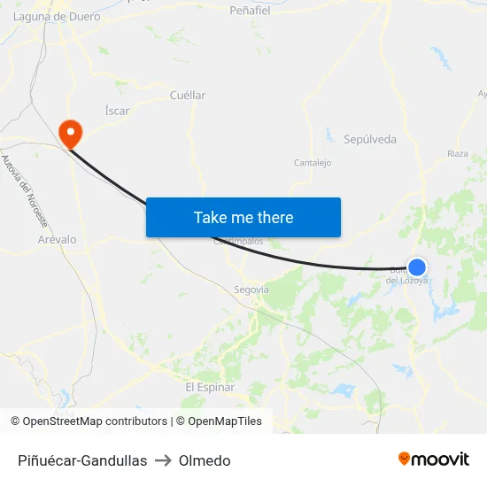 Piñuécar-Gandullas to Olmedo map