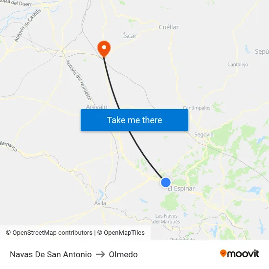 Navas De San Antonio to Olmedo map