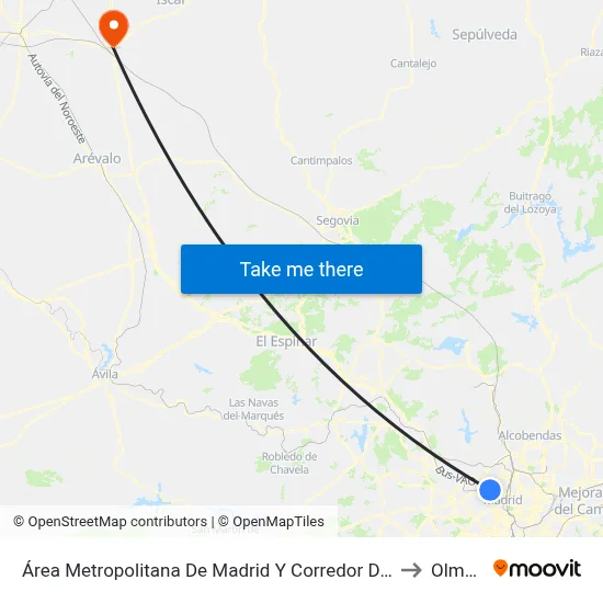Área Metropolitana De Madrid Y Corredor Del Henares to Olmedo map