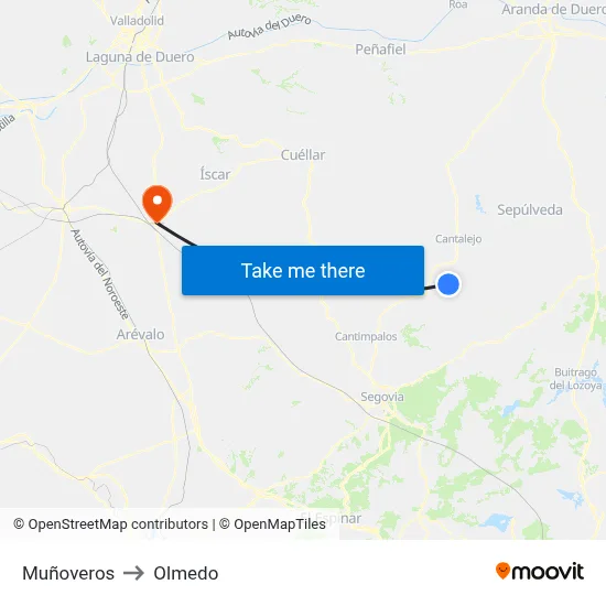 Muñoveros to Olmedo map