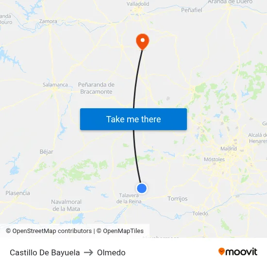 Castillo De Bayuela to Olmedo map