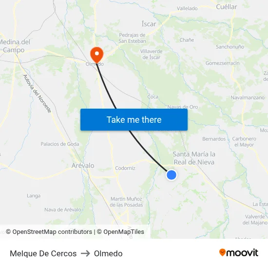 Melque De Cercos to Olmedo map