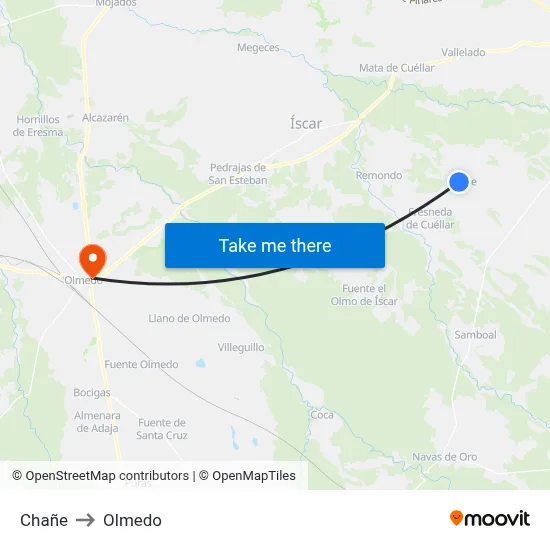 Chañe to Olmedo map