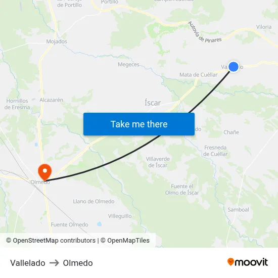 Vallelado to Olmedo map