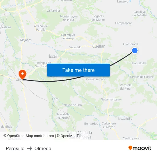 Perosillo to Olmedo map