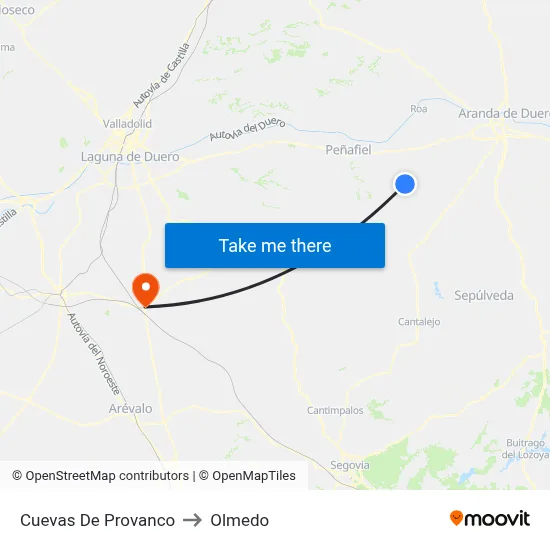 Cuevas De Provanco to Olmedo map