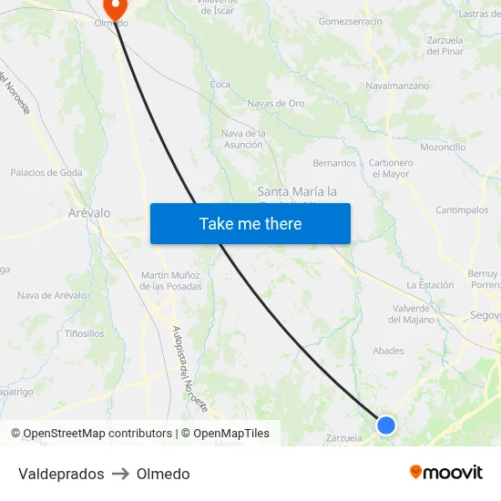 Valdeprados to Olmedo map