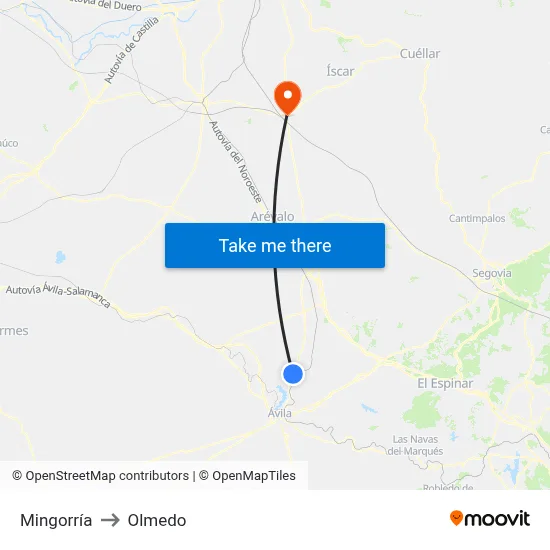 Mingorría to Olmedo map
