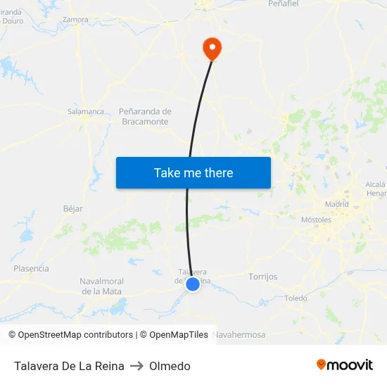 Talavera De La Reina to Olmedo map