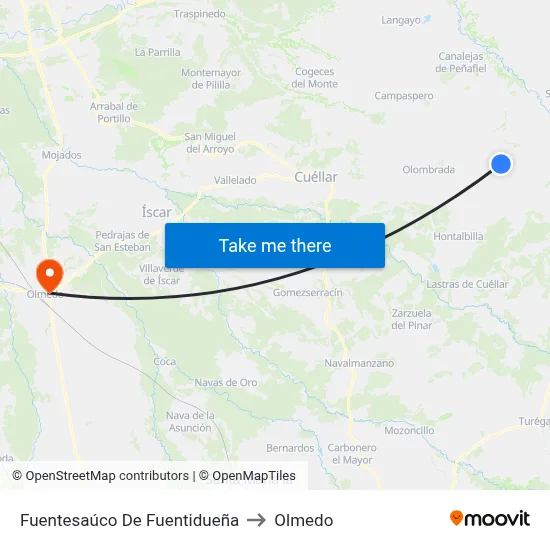 Fuentesaúco De Fuentidueña to Olmedo map